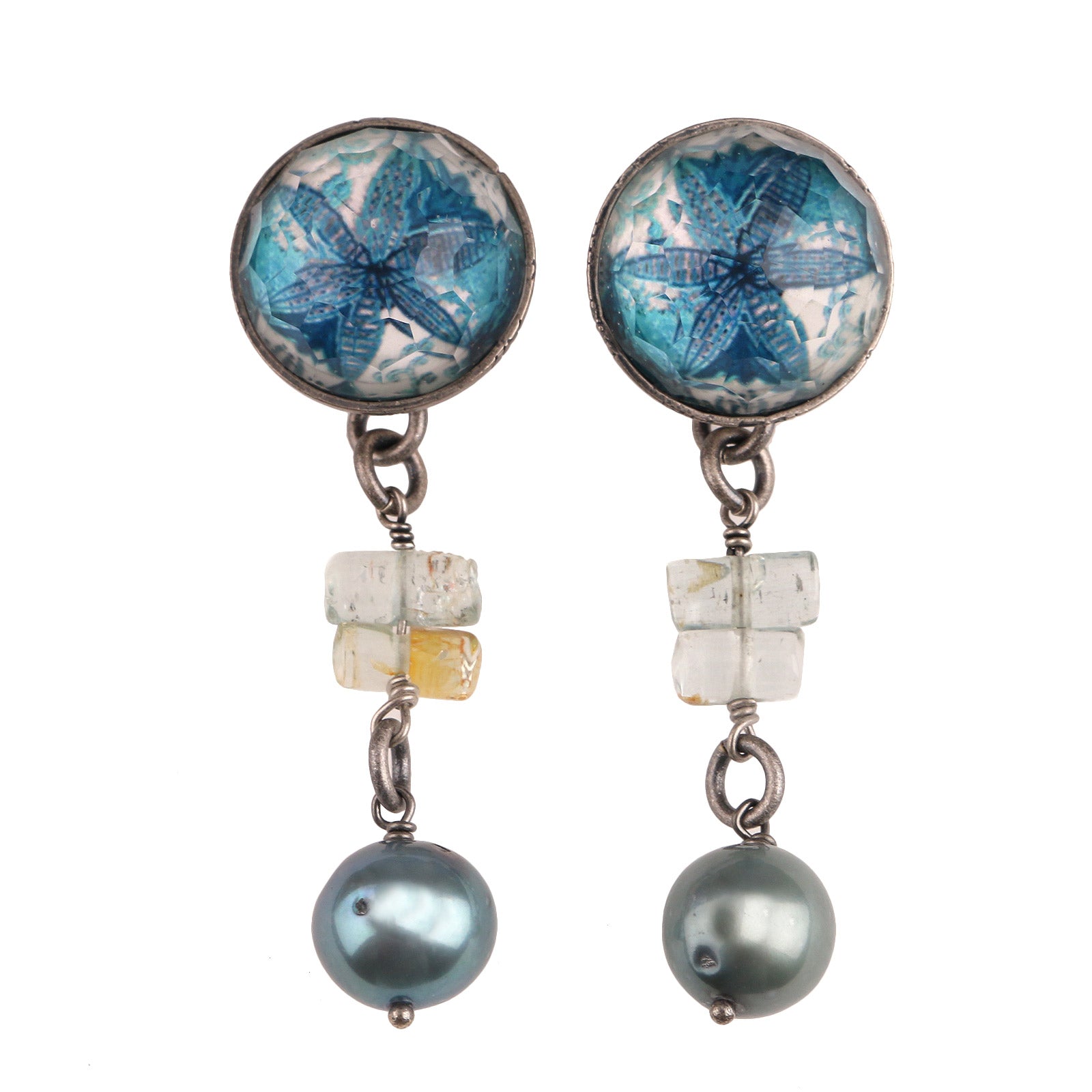 ピアス 青 ユリ アクアマリン TAMARUSAN