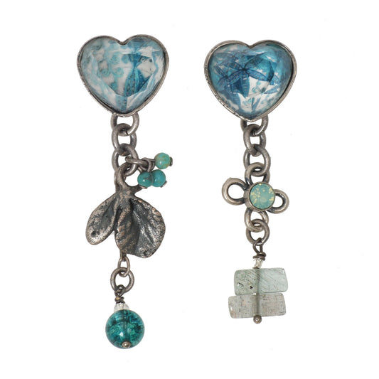 アシンメトリー 青 ピアス ハート アクアマリン TAMARUSAN