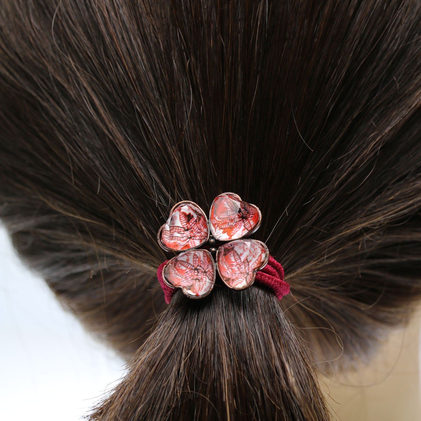 ヘアゴム 赤 ユリ 四つ葉 花 大人 TAMARUSAN