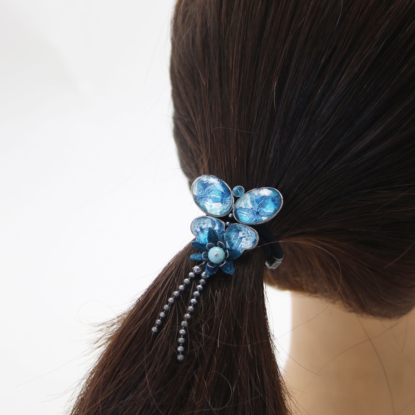 ヘアゴム 青 蝶 レース 花 華やか アンティーク風 TAMARUSAN
