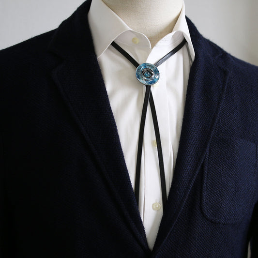 革紐ループタイ ユリ 青 男女兼用 クールビズ TAMARUSAN