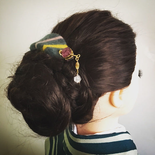 かんざしバレッタ グレー ウール シトリン TAMARUSAN