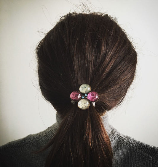 大きめ ヘアゴム 花 高級 水色 赤紫 おしゃれ 贈り物 TAMARUSAN