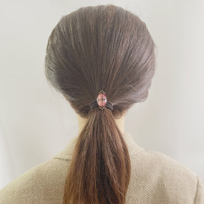 ヘアゴム ピンク 楕円 アンティーク風 高級ヘアゴム