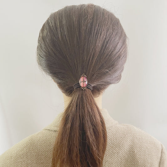 ヘアゴム ピンク 楕円 アンティーク風 高級ヘアゴム