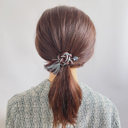 かんざしバレッタ ミニ 組紐 シルク 水引 アーガイル ブルー TAMARUSAN