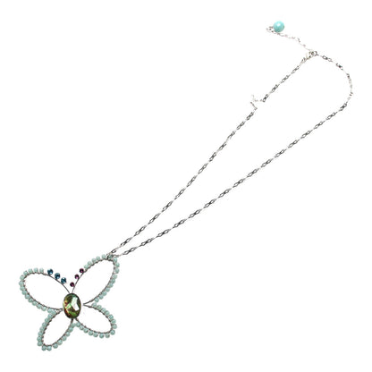 ロングネックレス 蝶 アマゾナイト 水色 ネックレス