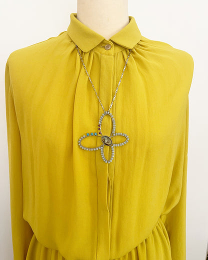 ロングネックレス 蝶 アマゾナイト 水色 ネックレス