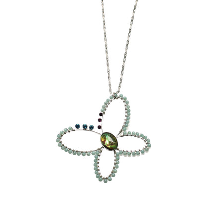 ロングネックレス 蝶 アマゾナイト 水色 ネックレス