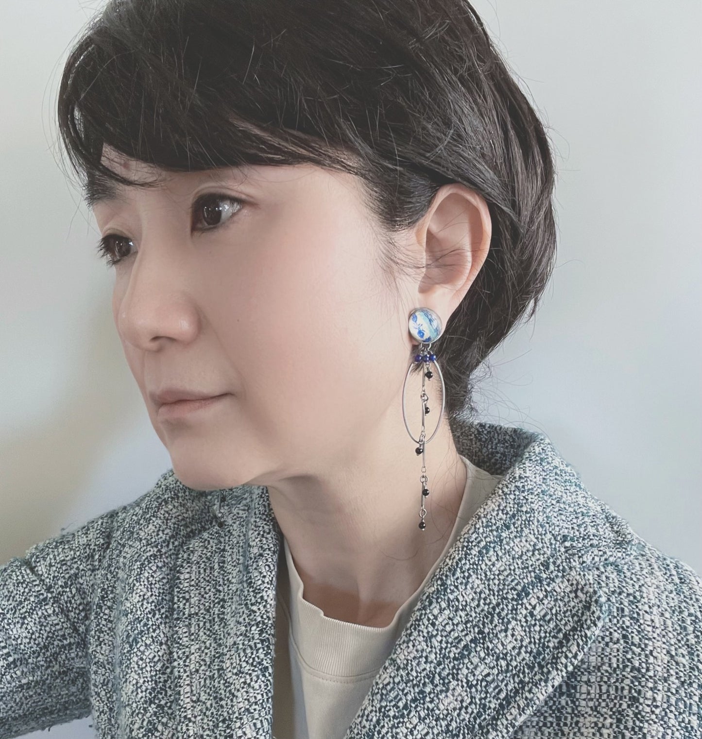 イヤリング ブルー フープ バラの木 ラピスラズリ クリップイヤリング