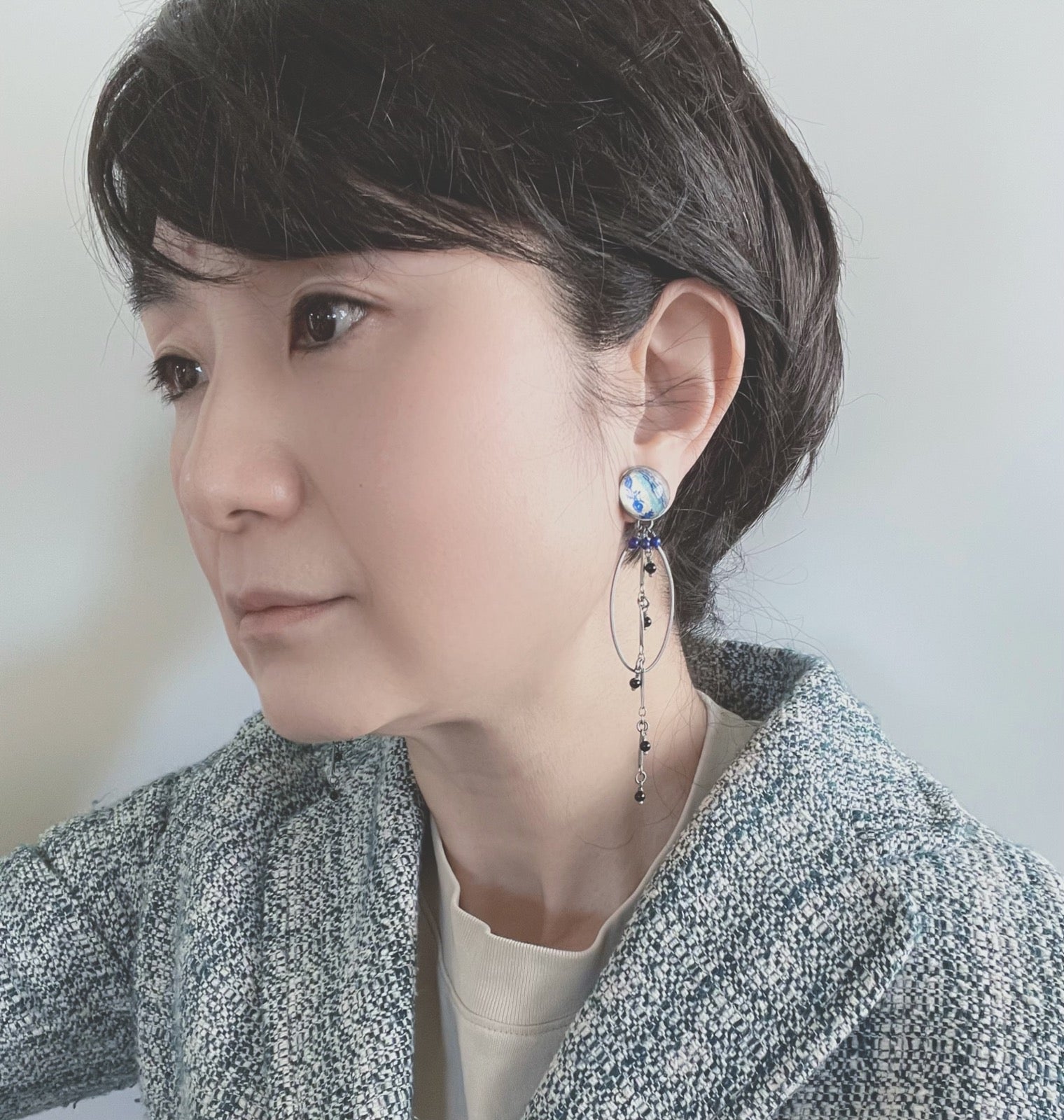 イヤリング ブルー フープ バラの木 ラピスラズリ クリップイヤリング