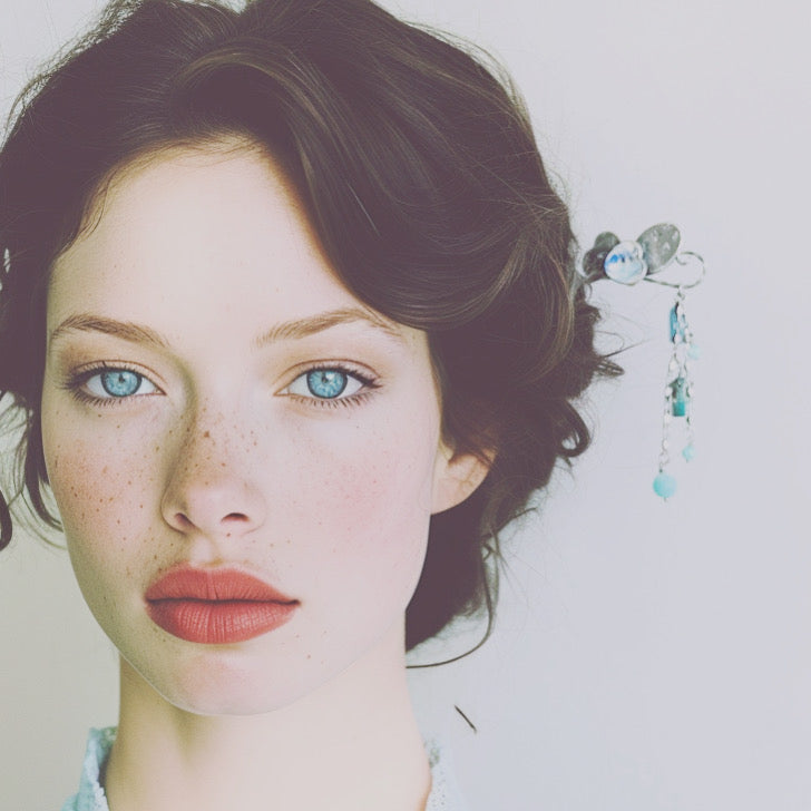 一本挿しかんざし 蝶 青 バラの木 一本挿しかんざし