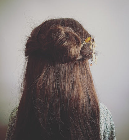 木製かんざし 白 ピンク バラの木 一本挿しかんざし