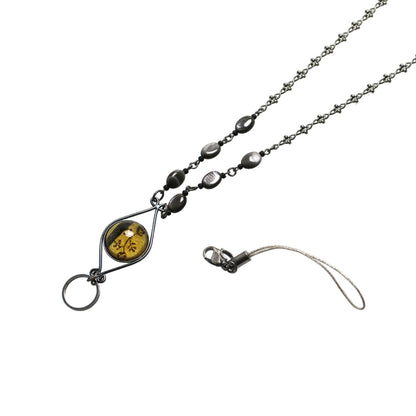 IDホルダー ネックストラップ 和風 薔薇 グレー ネックストラップ