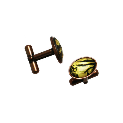 カフスボタン 茶色 裏庭 楕円 カフスボタン