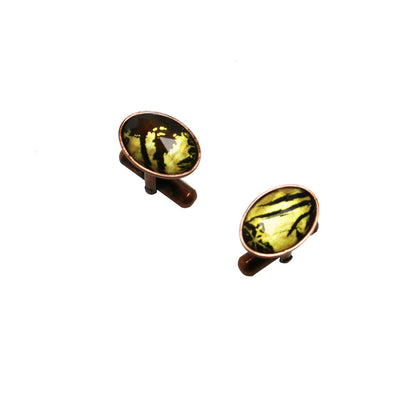 カフスボタン 茶色 裏庭 楕円 カフスボタン