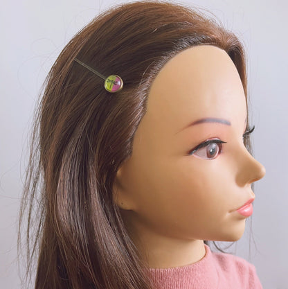 ヘアピン 丸 トンボ バイカラー ピンク 黄緑 TAMARUSAN