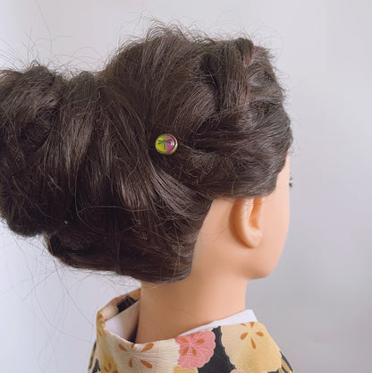 ヘアピン 丸 トンボ バイカラー ピンク 黄緑 TAMARUSAN