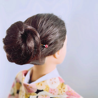 ヘアピン ピンク 血赤珊瑚 金 ラインストーン 高級ヘアピン