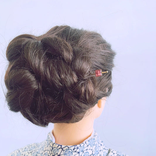 短いかんざし ゴールド ピンク 四角 TAMARUSAN