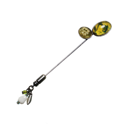 ハットピン 水色 葉っぱ ビーズ ハットピン