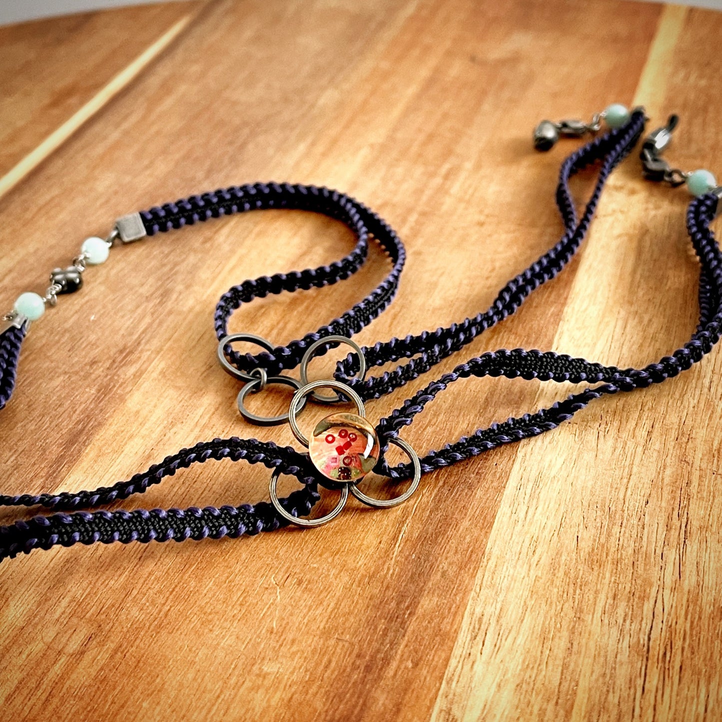 ネックレスにもなる眼鏡チェーン リボン 紺 ピンク ネックレス