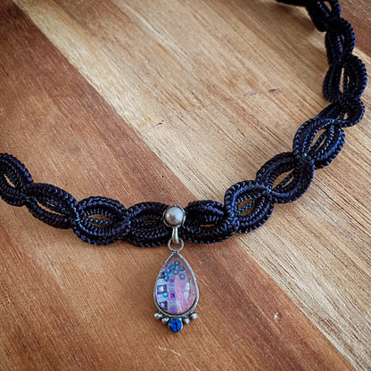 紺 リボンチョーカー 紫 レース TAMARUSAN