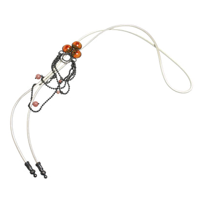 ループタイ 革 メタリックホワイト ピンク ネックレス