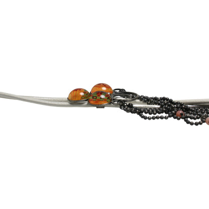 ループタイ 革 メタリックホワイト ピンク ネックレス