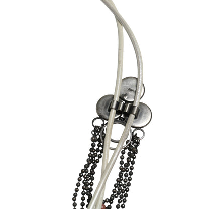 ループタイ 革 メタリックホワイト ピンク ネックレス