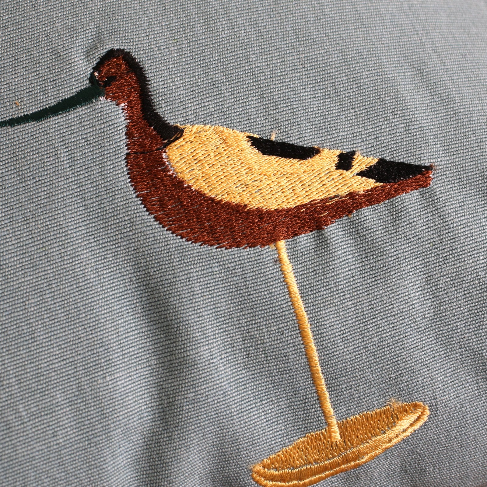 鴨クッションカバー 水色 刺繍 レンコン インテリア雑貨