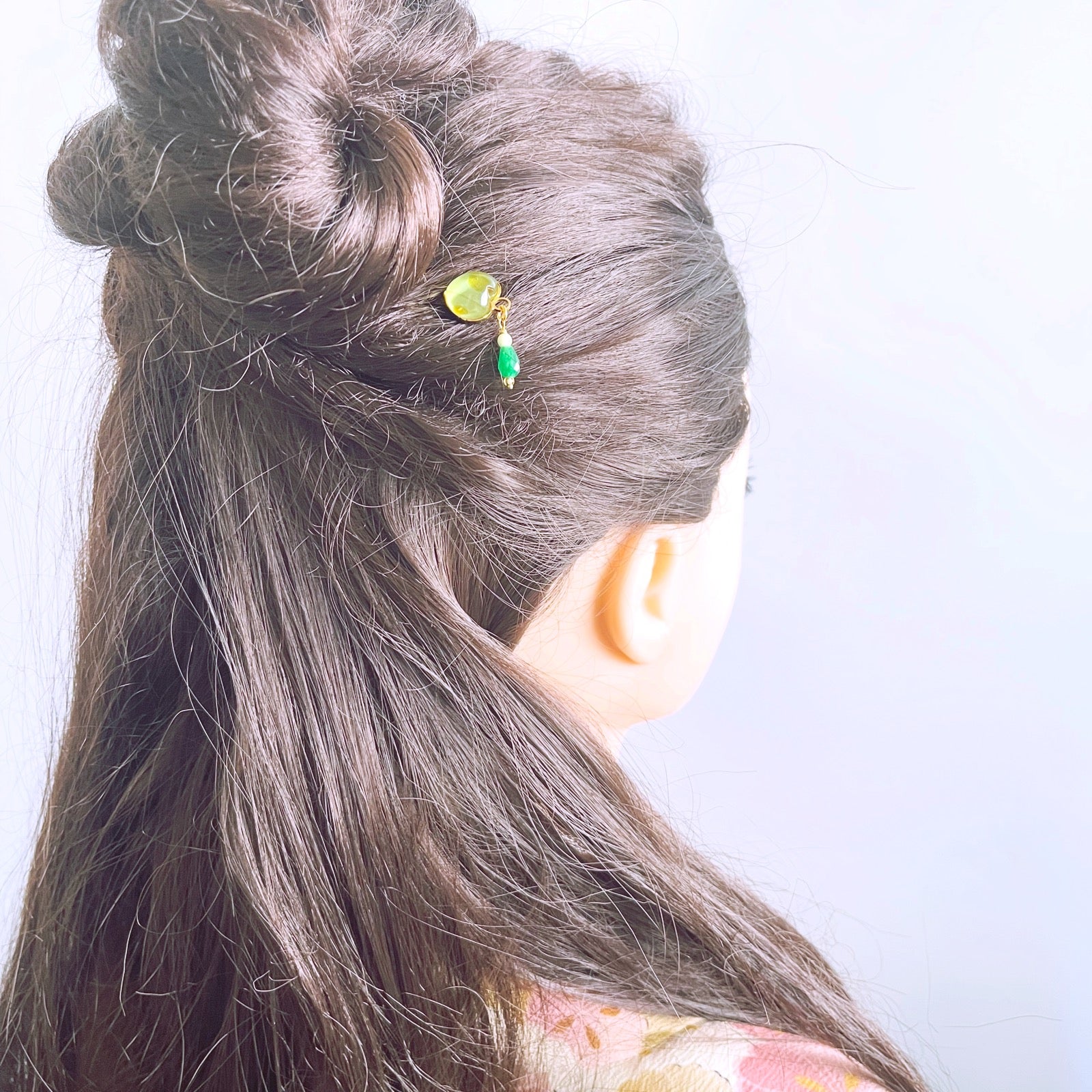 ヘアピン 黄緑 水玉 毒キノコ 金 贈り物 高級ヘアピン