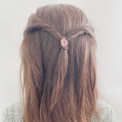 ヘアゴム ピンク 楕円 アンティーク風 高級ヘアゴム
