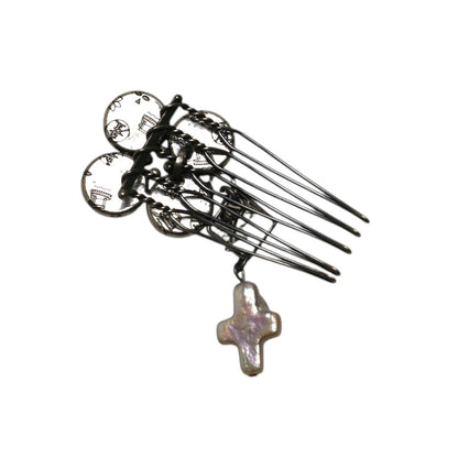 ヘアコーム ヤモリ 水色 花 パール TAMARUSAN