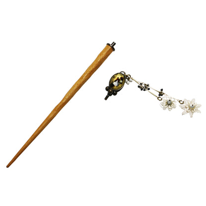 かんざし 木製 白 レース 花 TAMARUSAN