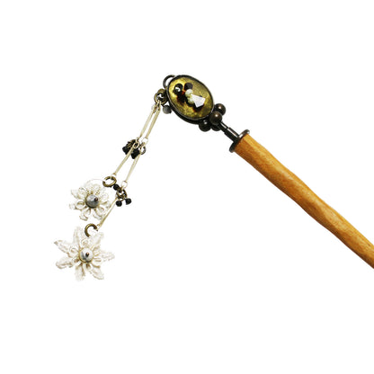 かんざし 木製 白 レース 花 TAMARUSAN