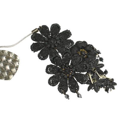 根付 花 黒 レース ビーズ 根付