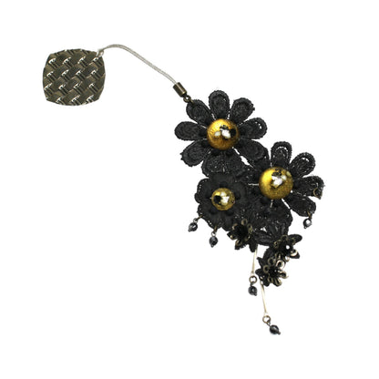 根付 花 黒 レース ビーズ 根付