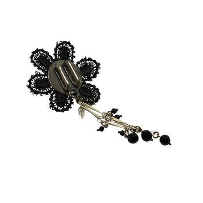 帯留め 花 レース 黒 オニキス 帯留め