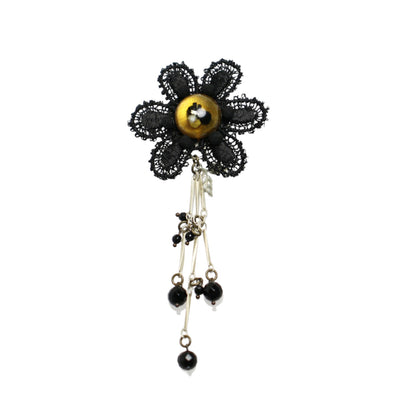 帯留め 花 レース 黒 オニキス 帯留め