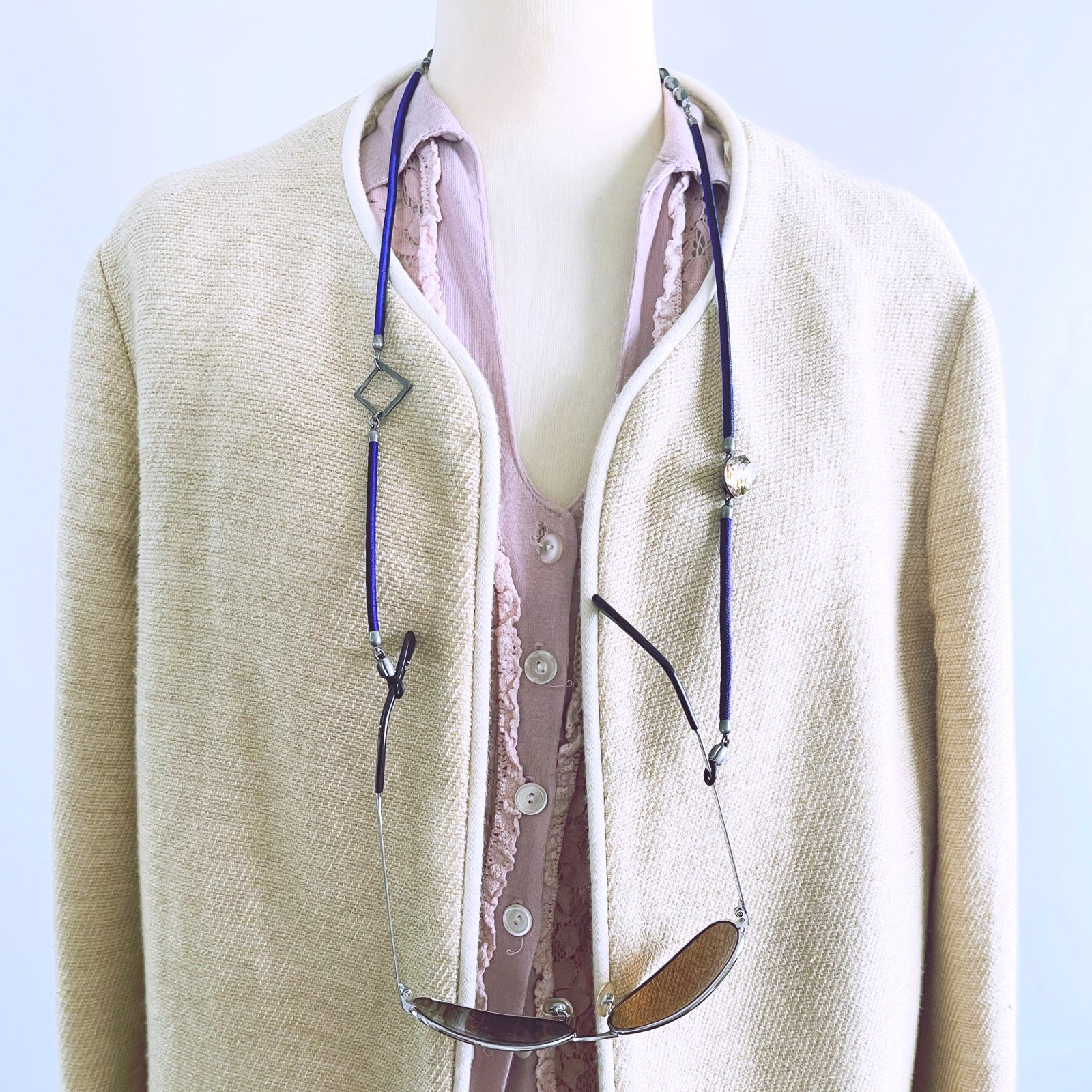 グラスコード 紫 ハンミョウ 組紐 正絹 男女兼用 眼鏡ストラップ・チェーン