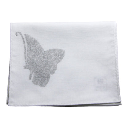 蝶の半襟ハンカチ 白 半襟 シルバー