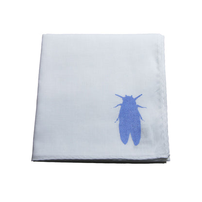 セミ ハンカチ ハンドプリント 白 ハンカチ メタリックブルー