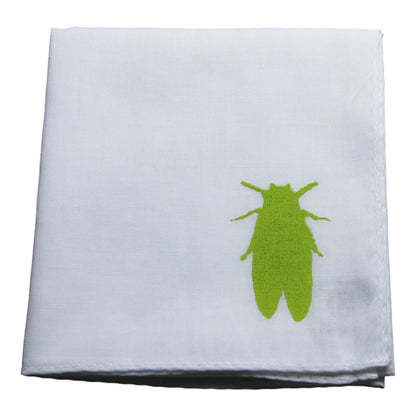 セミ ハンカチ ハンドプリント 白 ハンカチ 若草