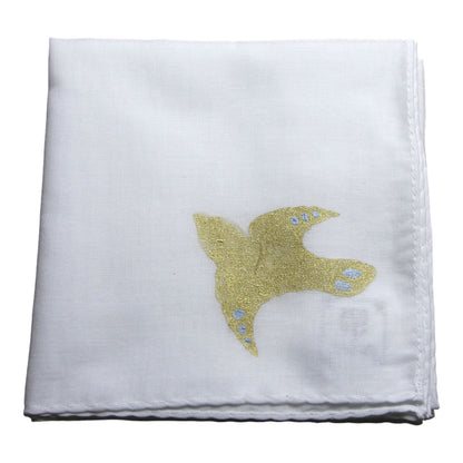 鳥 ハンカチ ハンドプリント ハンカチ ゴールド