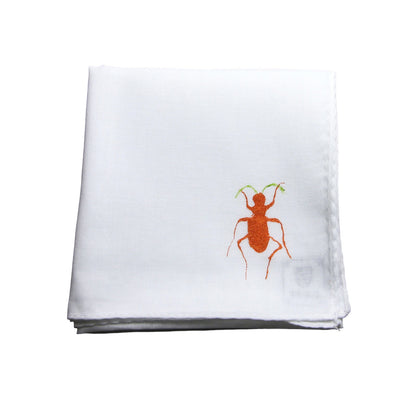 ハンミョウ ハンカチ ハンドプリント 白 ハンカチ メタリックオレンジ