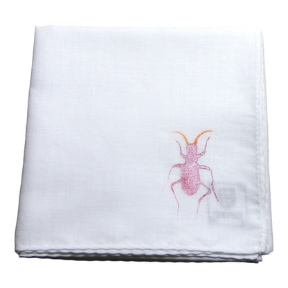 ハンミョウ ハンカチ ハンドプリント 白 ハンカチ メタリックピンク