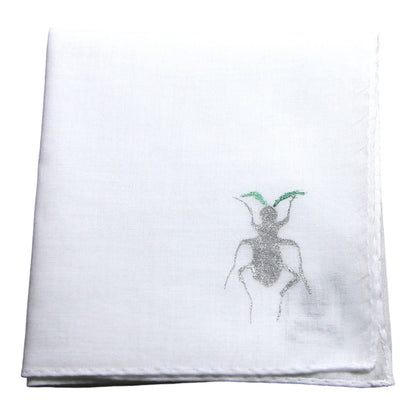 ハンミョウ ハンカチ ハンドプリント 白 ハンカチ シルバー