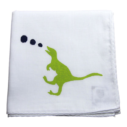 恐竜 ハンカチ ハンドプリント 綿 白 ハンカチ 若草