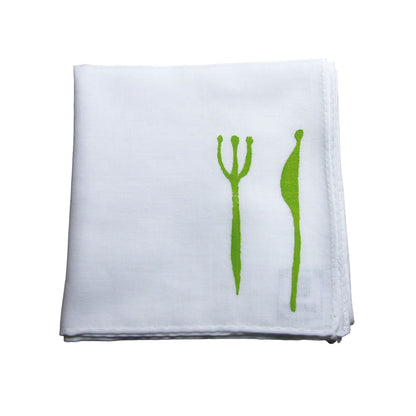 ナイフ フォーク ハンカチ ハンドプリント 白 綿 ハンカチ 若草
